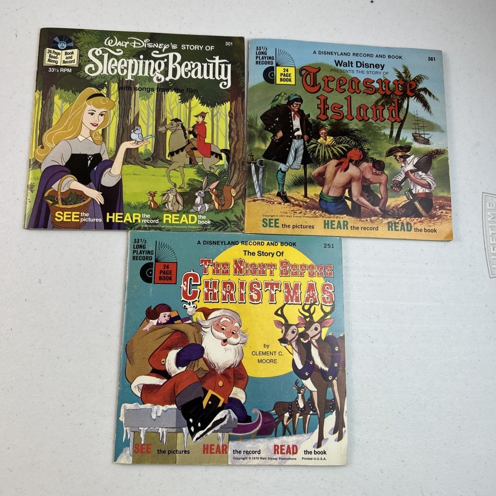 Lot of Three Books From Walt Disney Read Along with Record and Book